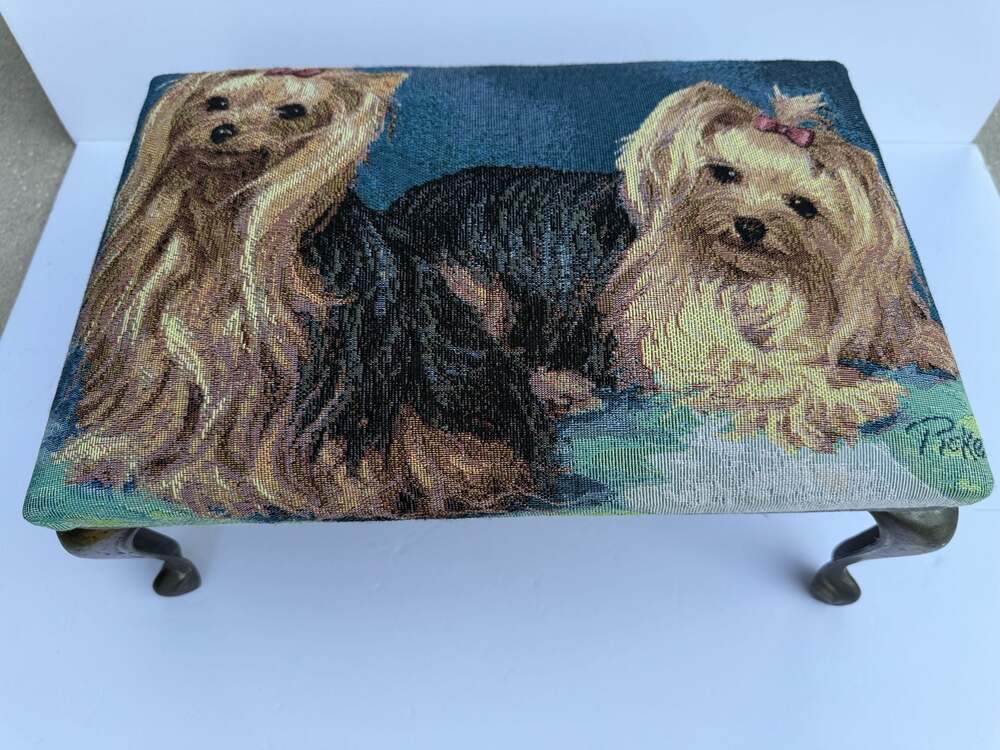 Linda Picken Yorkshire Terrier Tapestry Footstool with Brass Legs